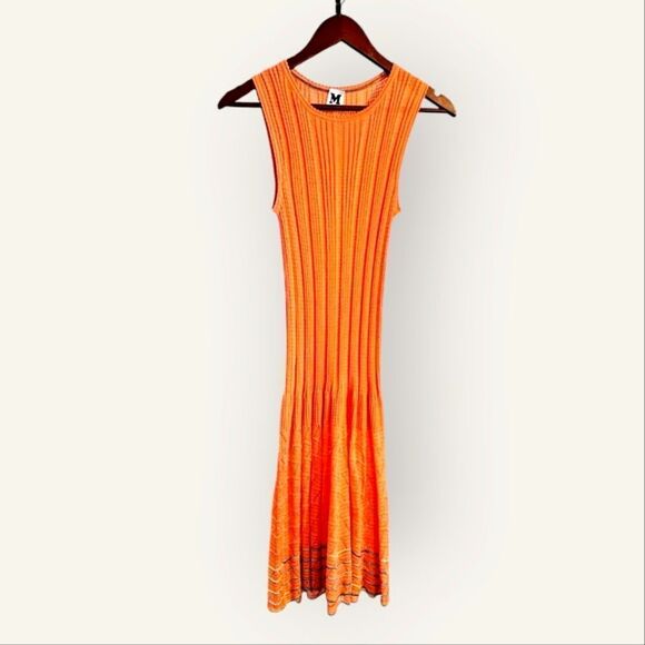 M Missoni Crochet Coral Sleeveless Ribbed High Neck Fit & Flare Skater Dress 8 - Picture 1 of 11